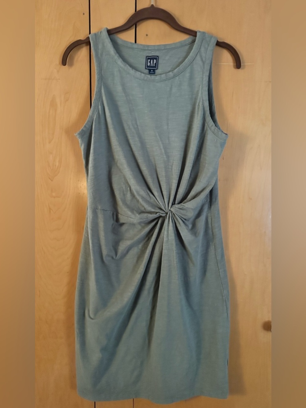 GAP Sleeveless Sage Green T-Shirt Dress Slub Jersey Knit Twist Front Size S
